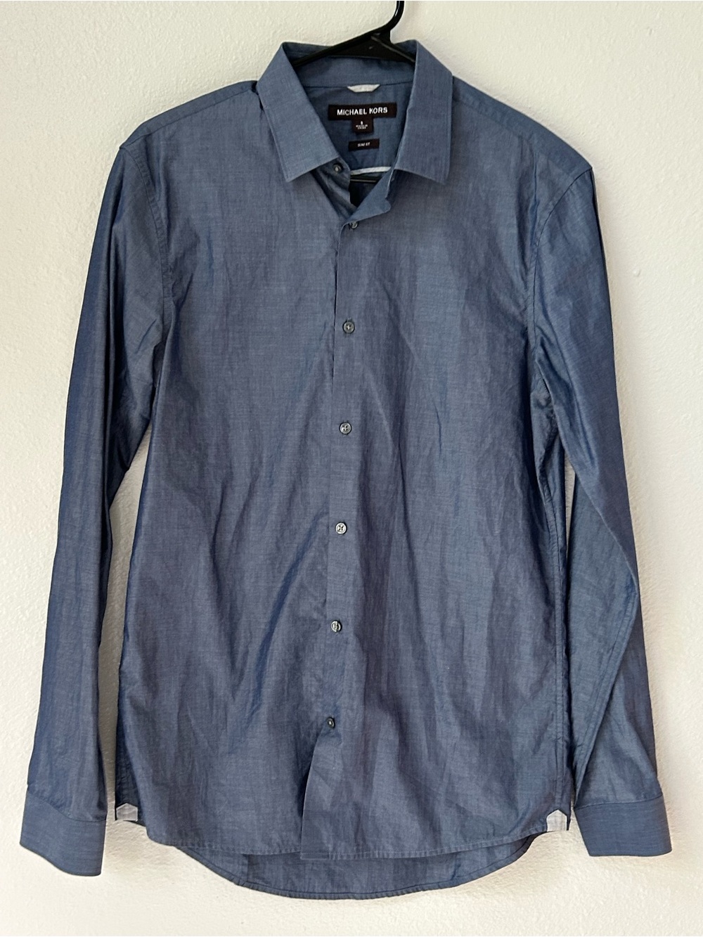 Michael Kors Men's Slim Fit Performance Blue Long Sleeve Dress Shirt (Size S)